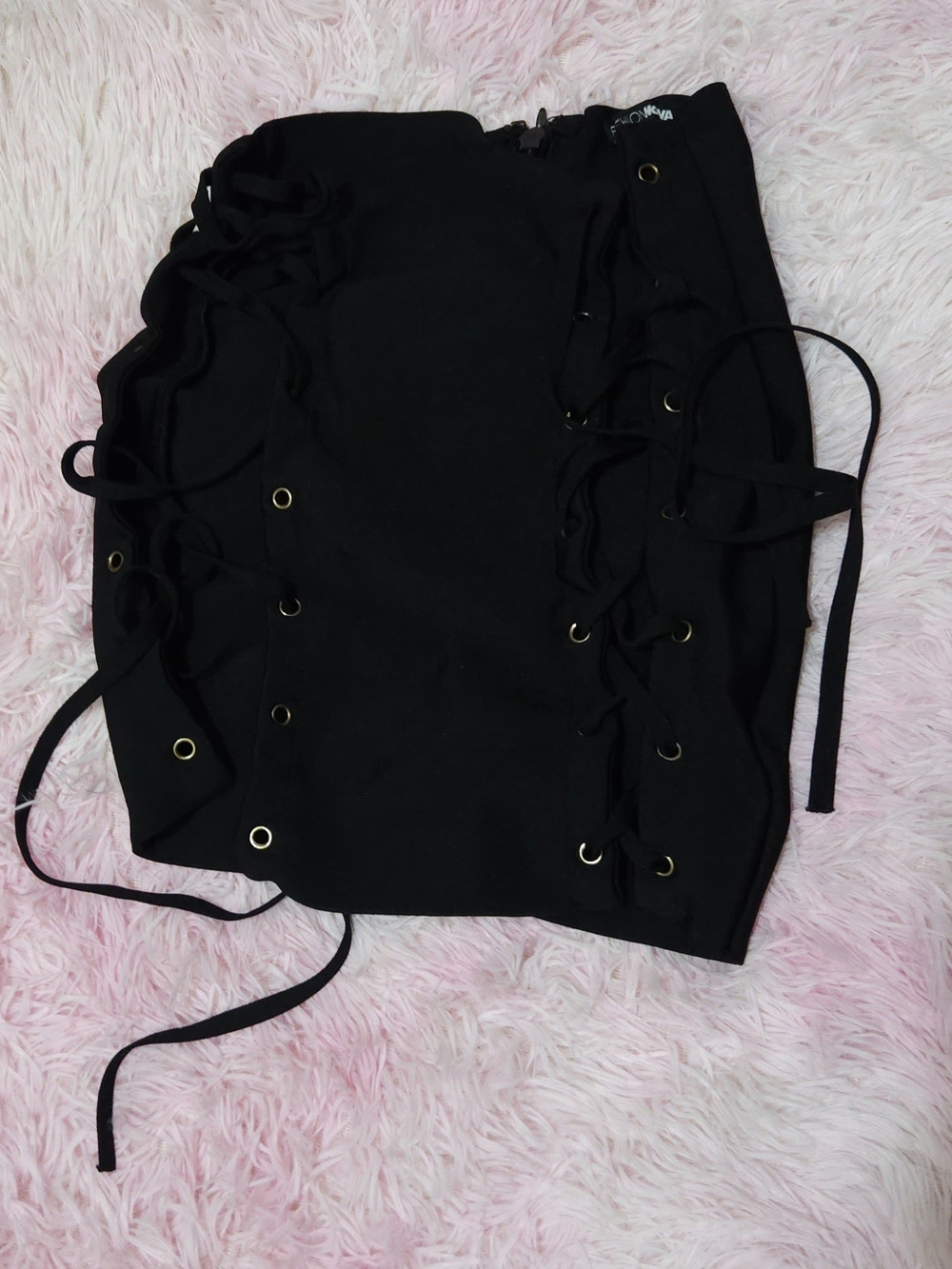 Fashion Nova Black Lace-Up Eyelet Mini Skirt